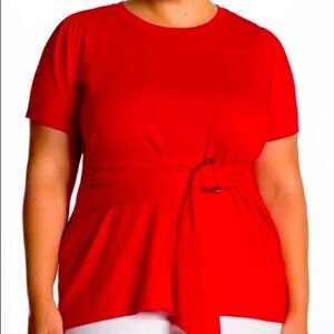 NWT ELOQUII Belted Waist T-shirt in Red Size 18/20